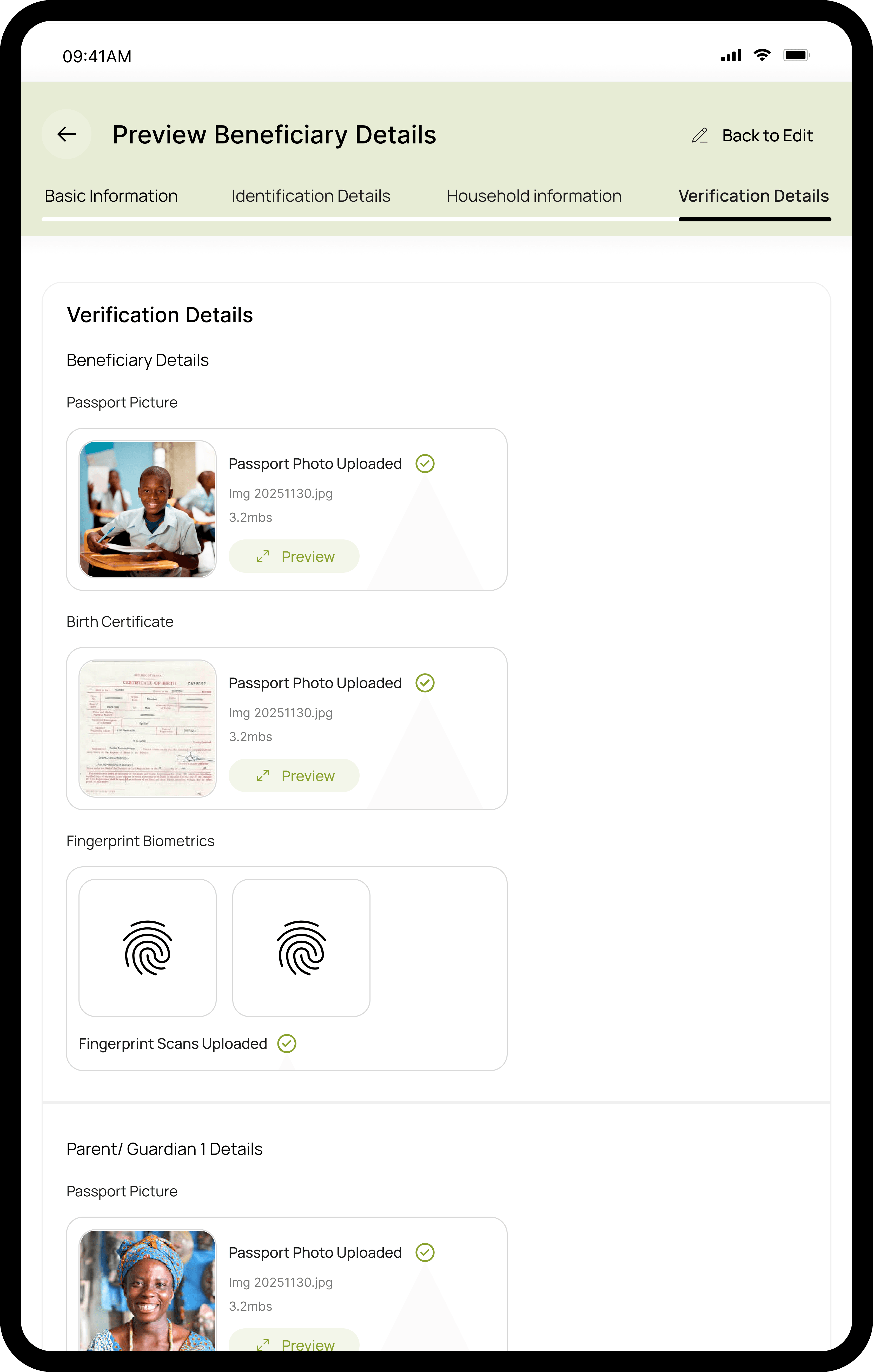 Beneficiary Detail Page